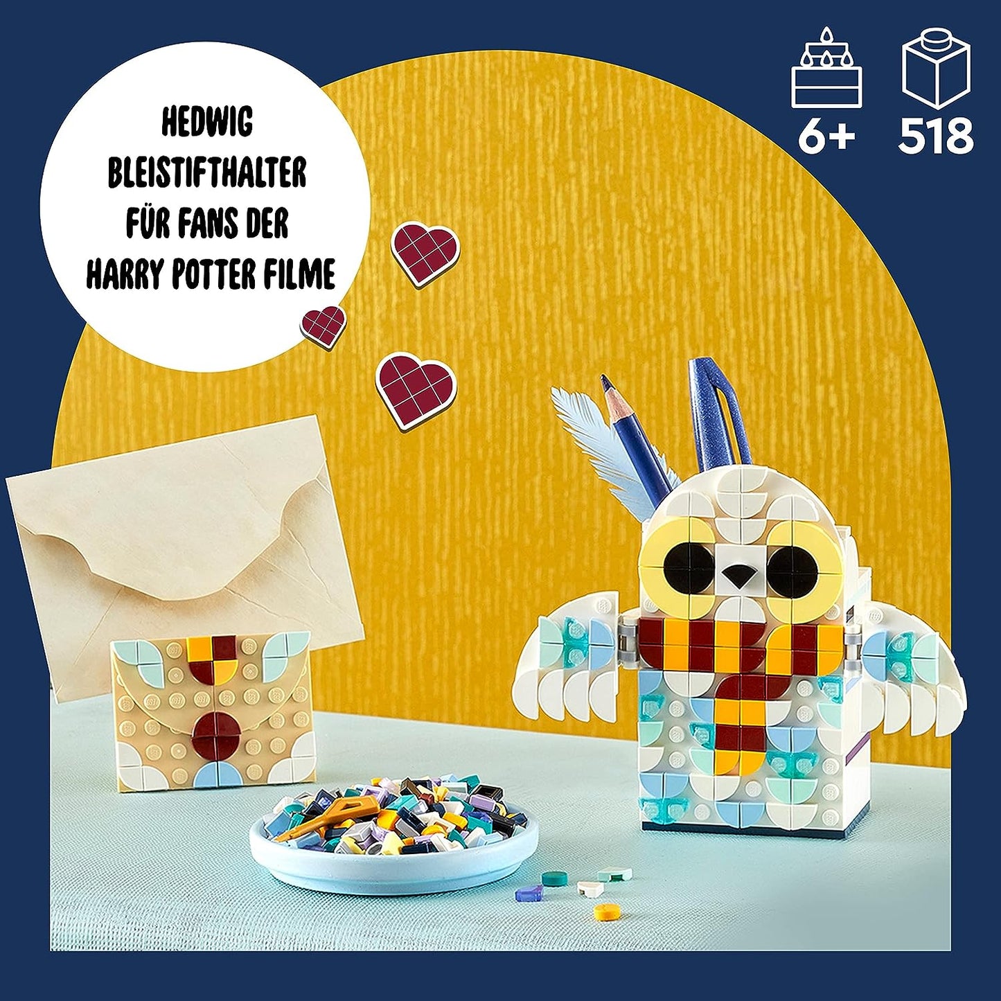 LEGO 41809 DOTS Hedwig Stiftehalter, Harry Potter Eule Schreibtisch-Accessoires Schule