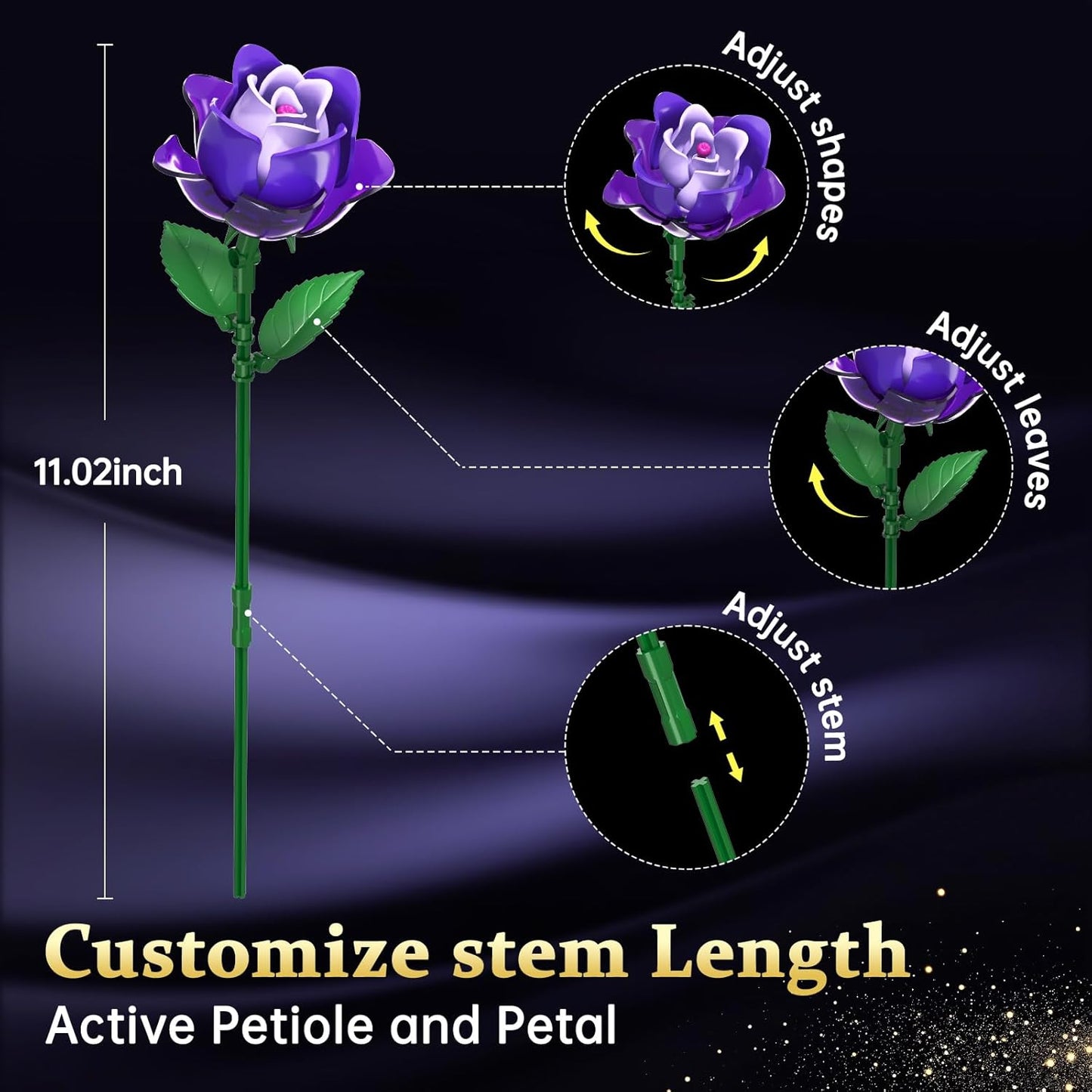 Gothic Rosenstrauß Bausatz - 446x Klemmbausteine - Botanik Deko Valentinstag Geburtstag