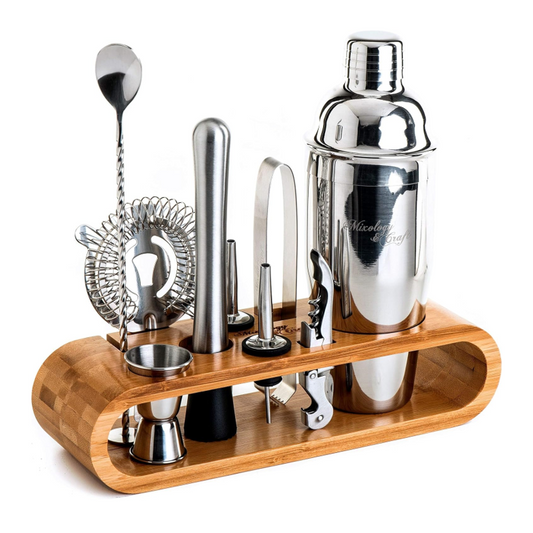 Mixology & Craft Cocktail Shaker Set - Edelstahl  & Holzständer (Bambus) - NEU in OVP