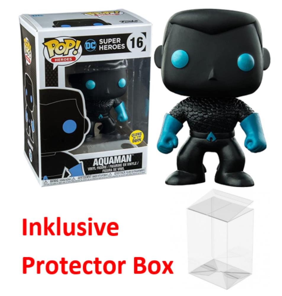 FUNKO POP DC #16 Aquaman Glows in the Dark Vinyl Figur sealed + Protector Box