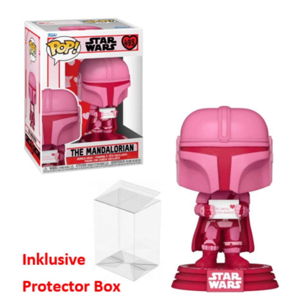 FUNKO POP Star Wars #495 Valentines Mandalorian Bobble-Head NEU + Protector Box