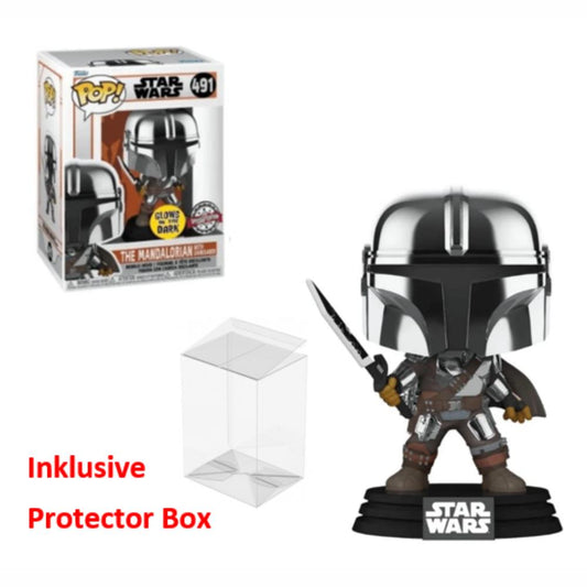 FUNKO POP Star Wars #491 Mandalorian Special Glows in the Dark NEU + Protector Box