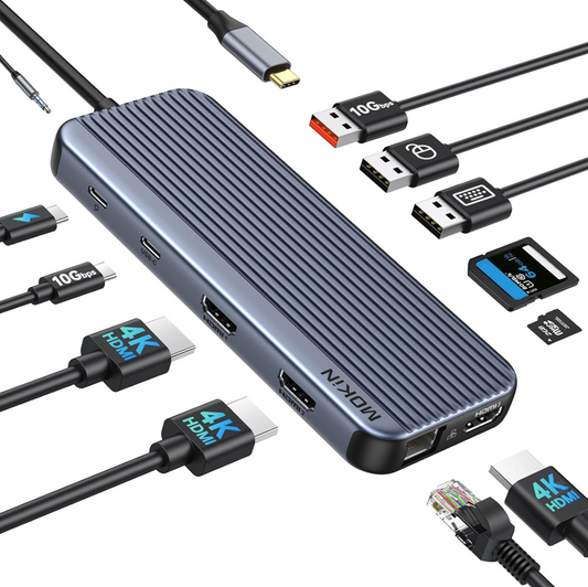 USB C Docking Station 3 HDMI Multiport Adapter 4K 10Gbps Audio SD Micro SD - MOKIN