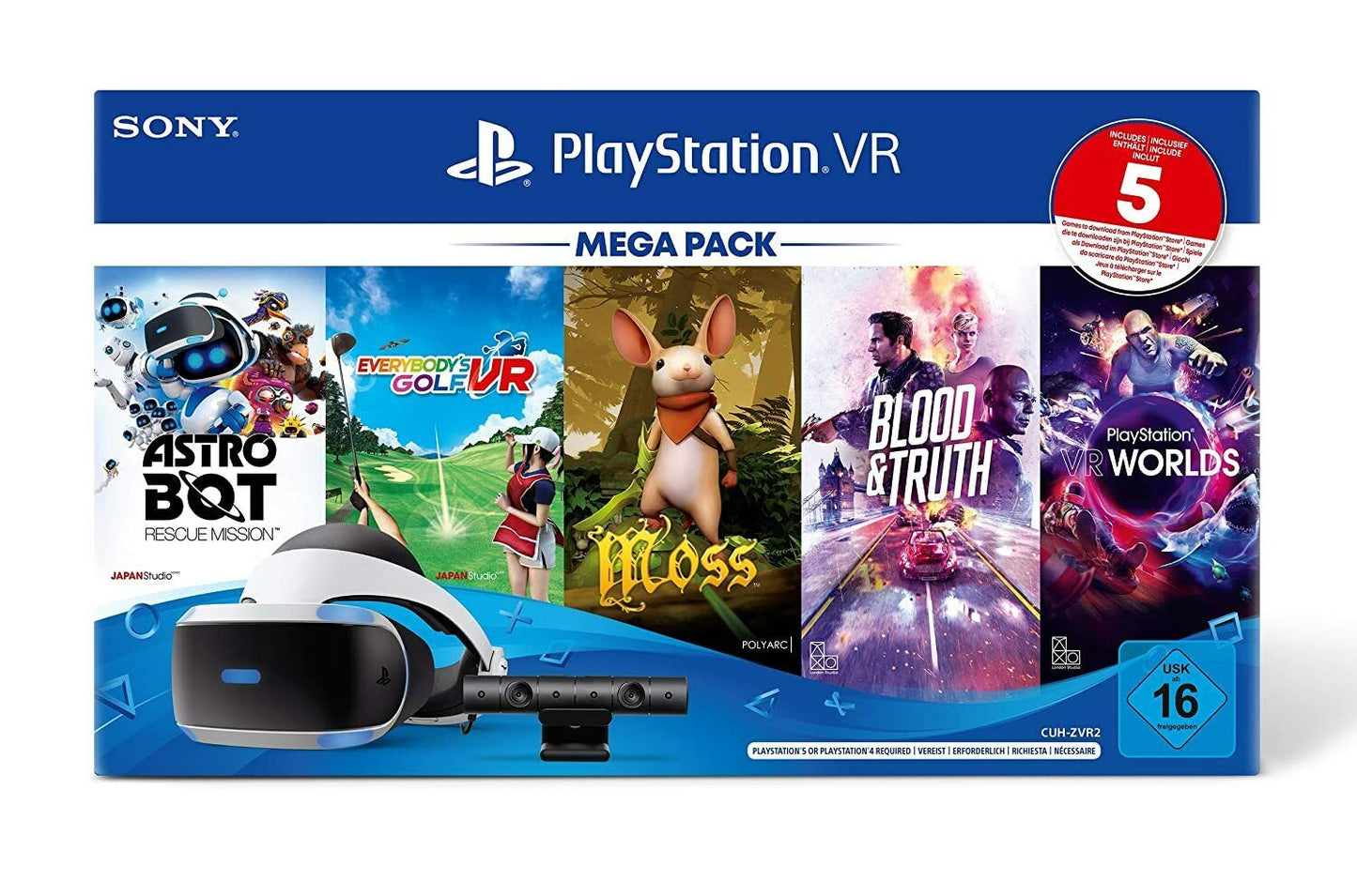 Playstation VR Mega Pack 3 für PS4 & PS5 (inkl VR Brille, VR-Headset, Camera & 5 Spiele)