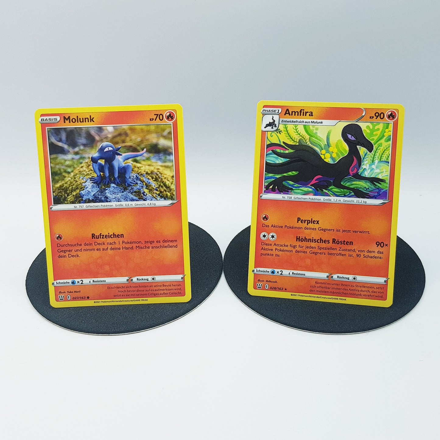 Pokemon Karten Molunk 027/163 & Amfira 028/163 rare Kampfstile 2021 Mint DE