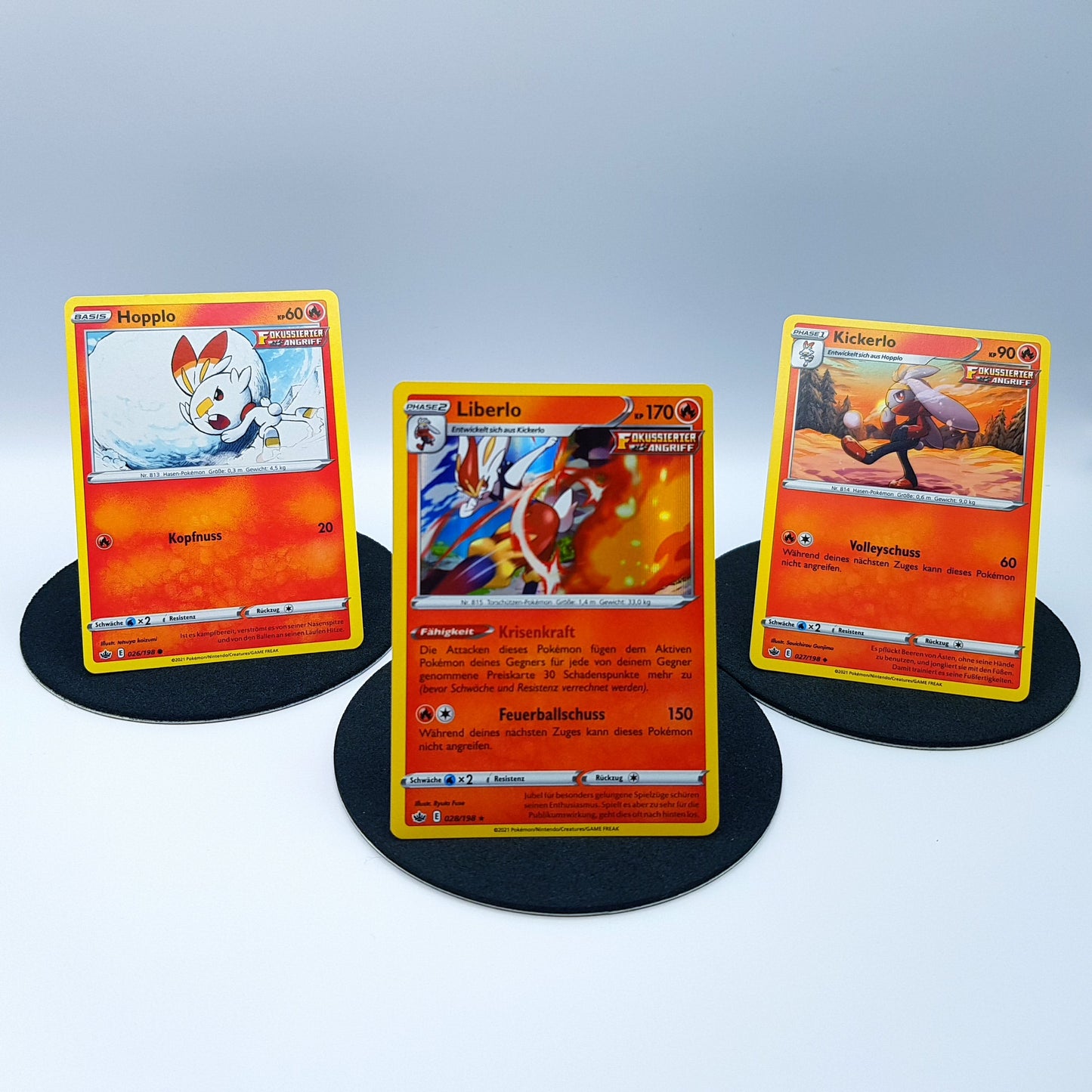 Hopplo 026/198 Kickerlo 027/198 Liberlo 028/198 rare holo SWSH 2021 DE Pokemon