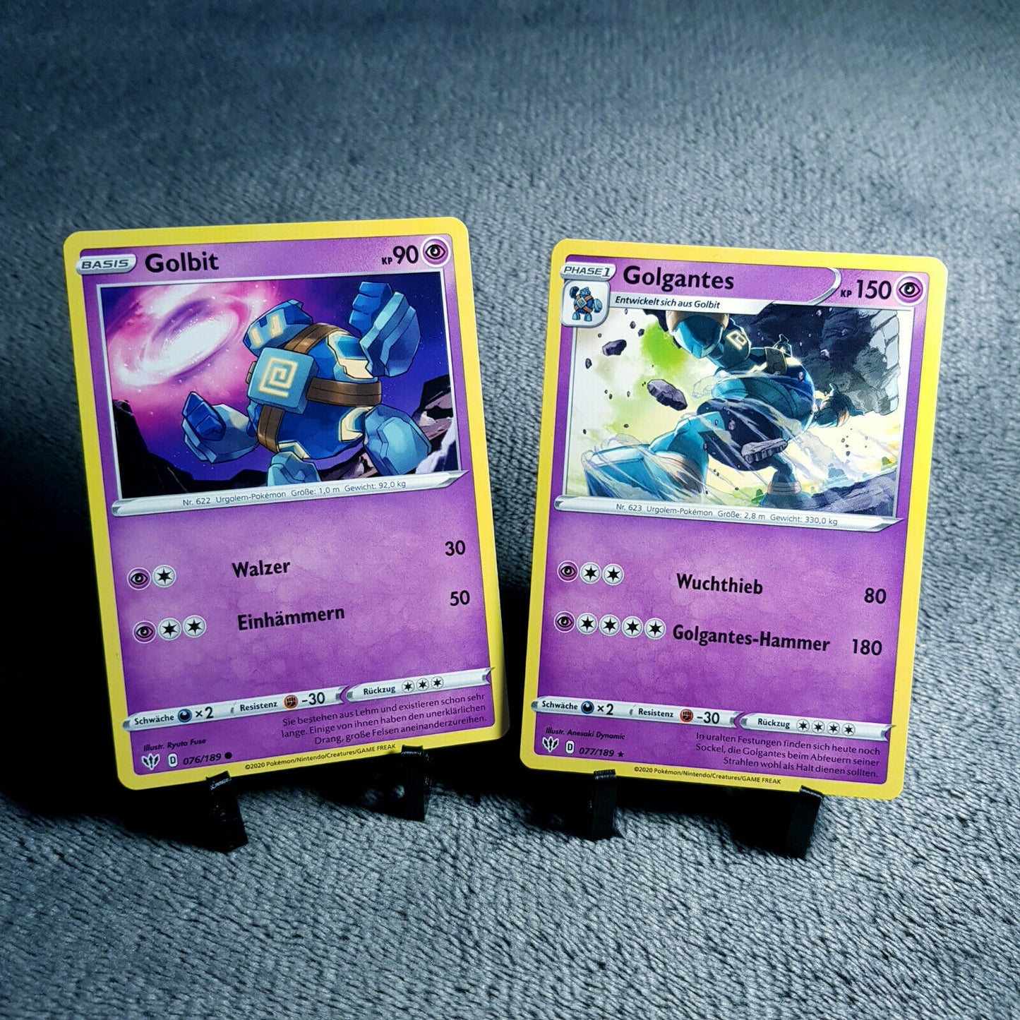 Pokemon Karten | Golbit 76/189 & Golgantes 77/189 rare | Mint | PSA