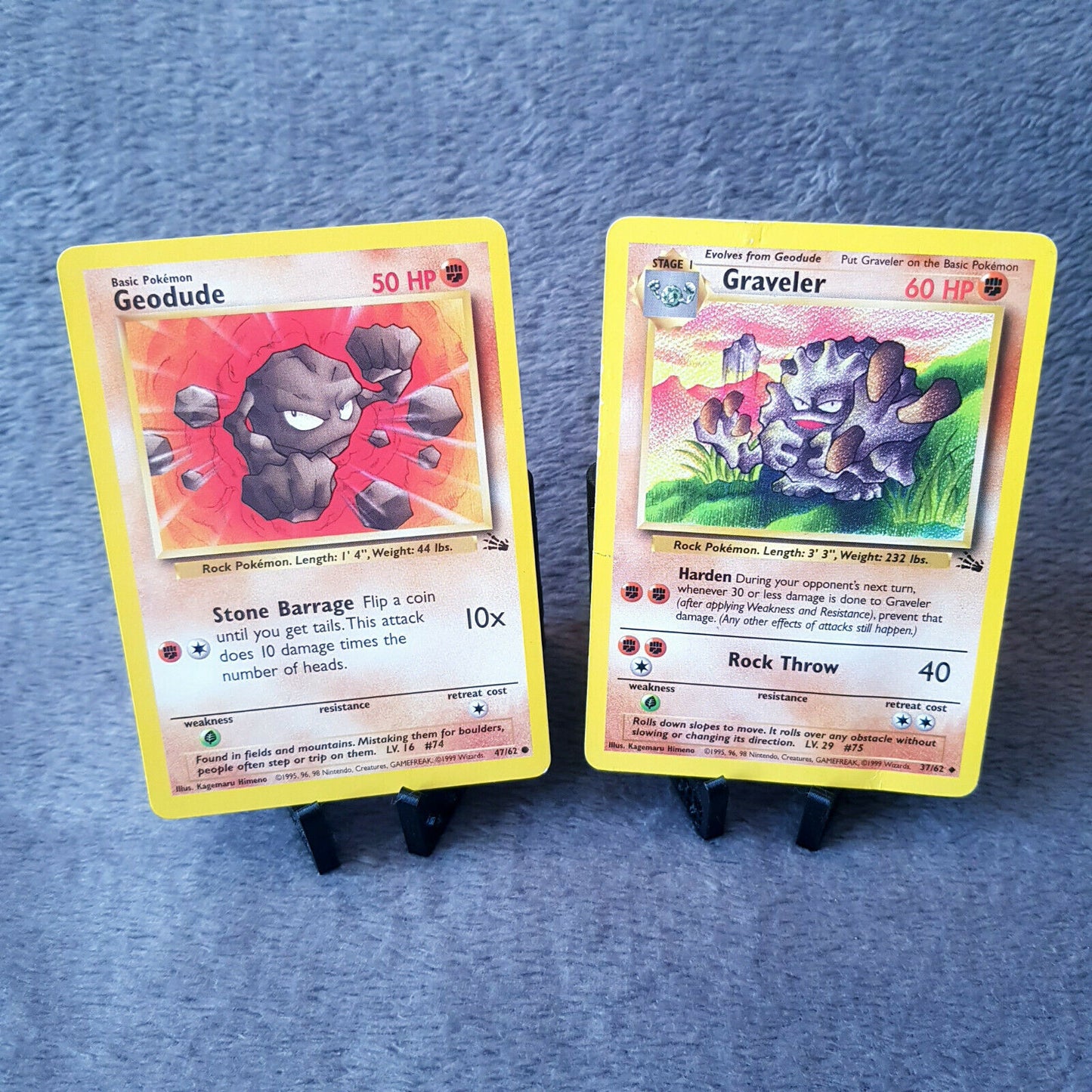 Pokemon - Geodude 47/62 & Graveler 37/62 - Fossil Set 2000 - NEAR MINT