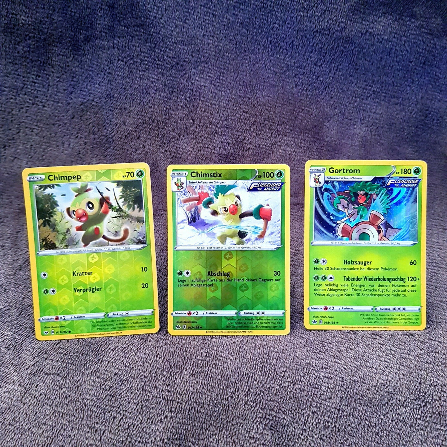 Pokemon - Chimpep 11/202 Chimstix 17/198 Gortrom 18/198 - all HOLO MINT deutsch