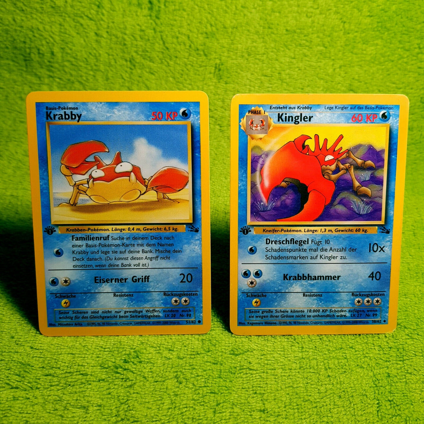 Pokemon - Krabby 51/62 Kingler 38/62 - 1. Edition - Mint