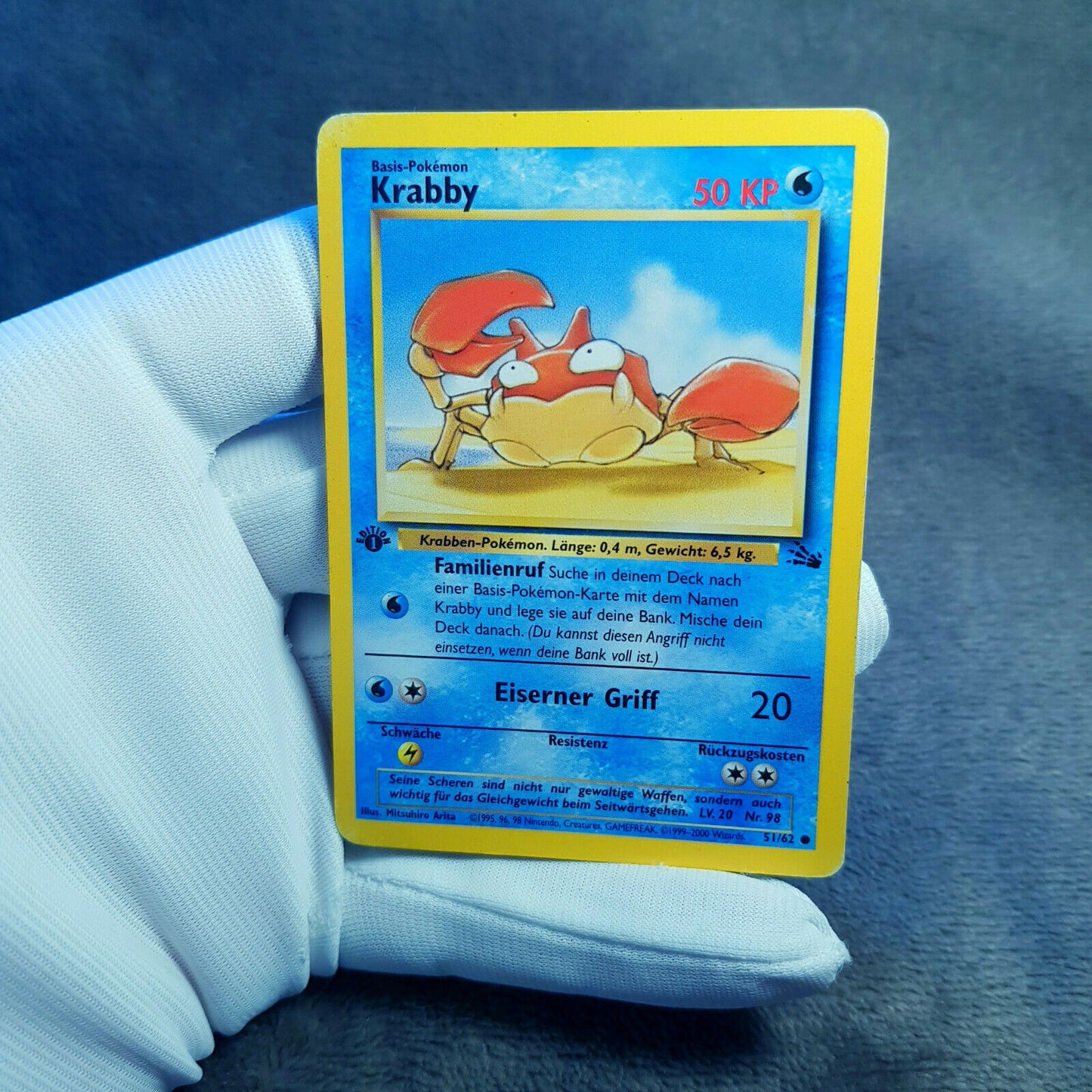 Pokemon Karte - Krabby 51/62 - 1. Edition - Fossil Set - deutsch - Near Mint