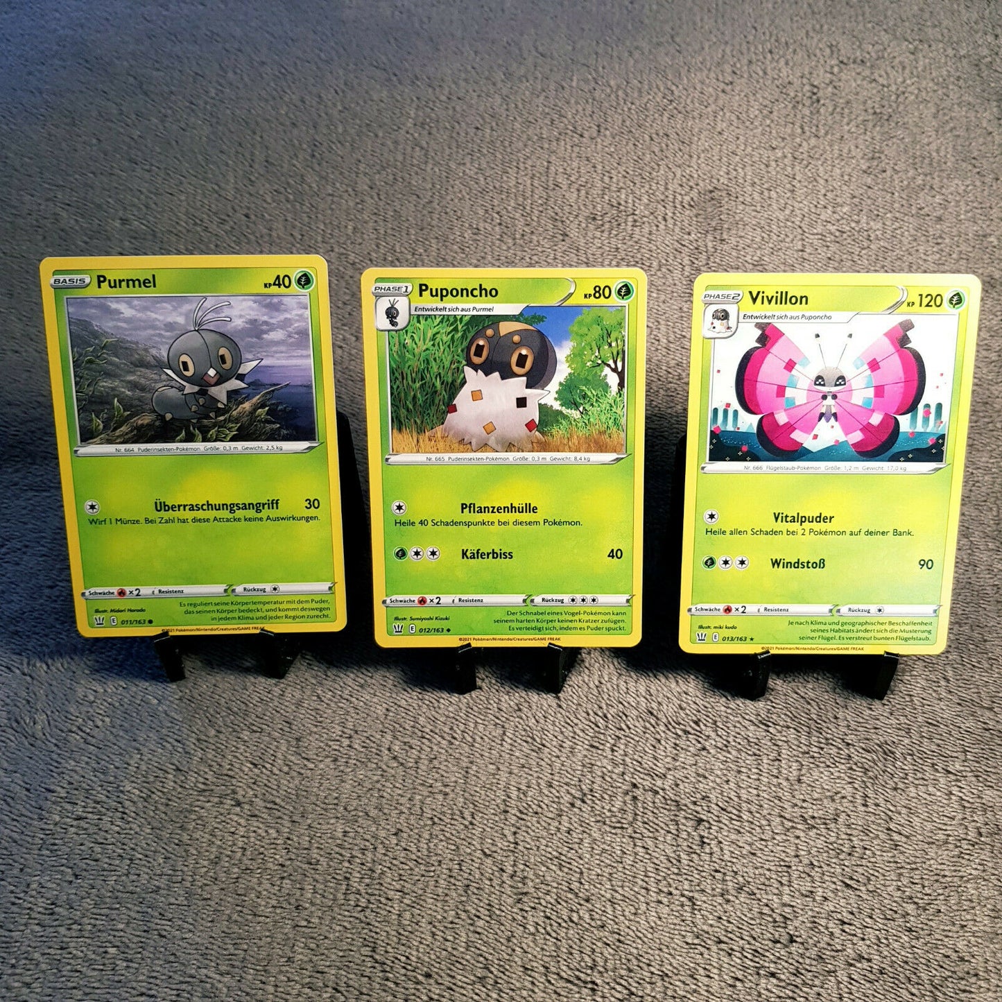 Pokemon Karten | Purmel 11/163 & Puponcho 12/163 & Vivillon 13/163 rare mint