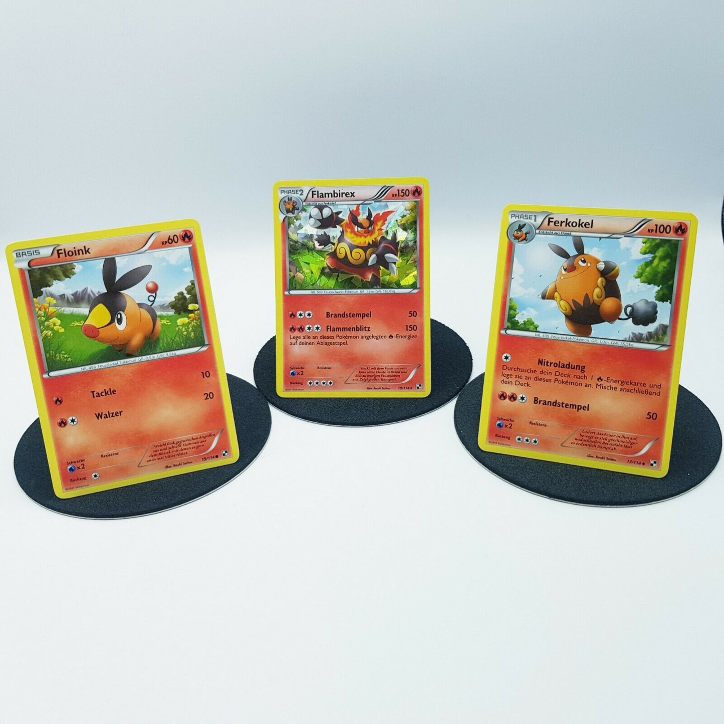 Pokemon Card Floink 15/114 Ferkokel 17/114 Flambirex 19/114 holo 2011 Mint