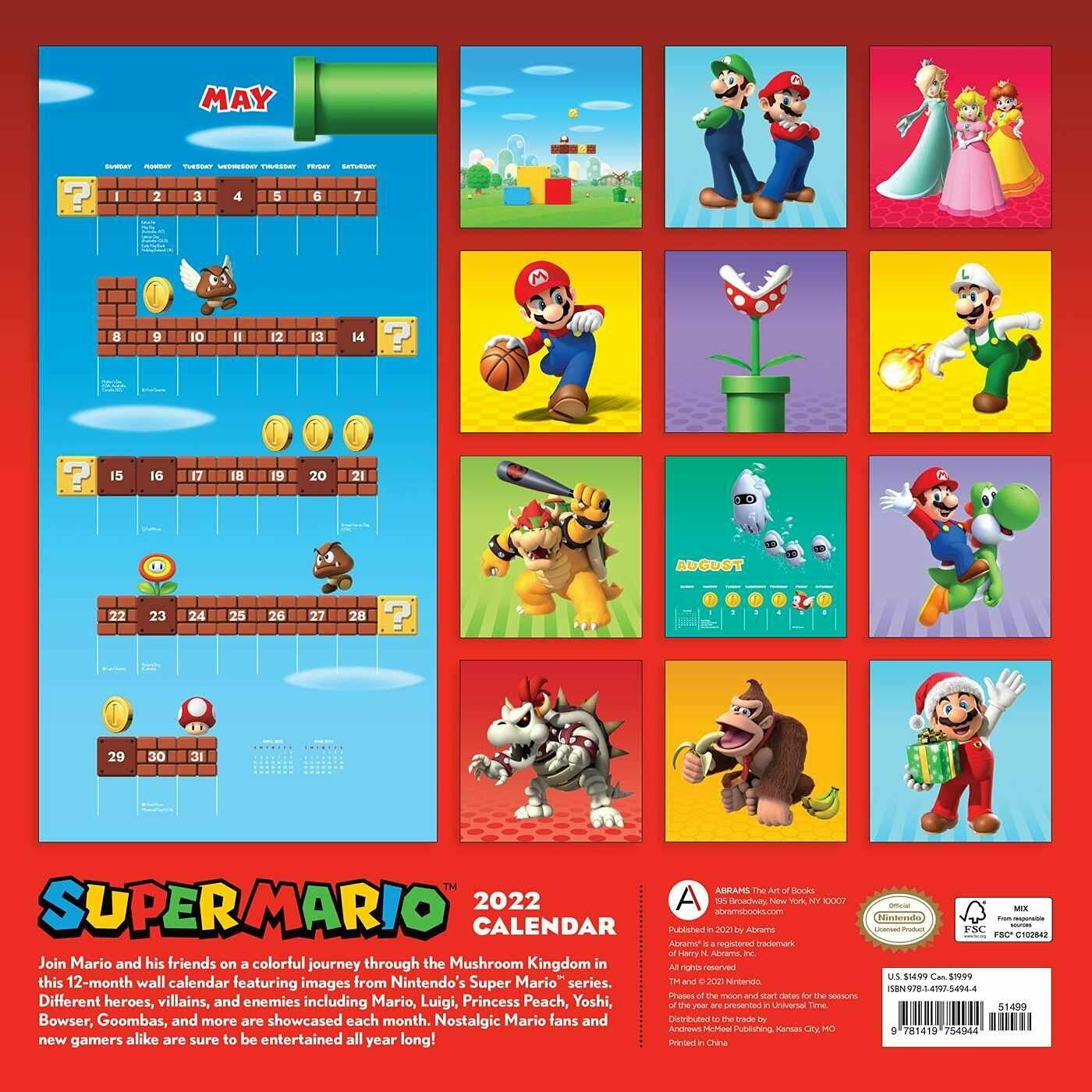 Super Mario Wandkalender / Kalender für Kinder 2022