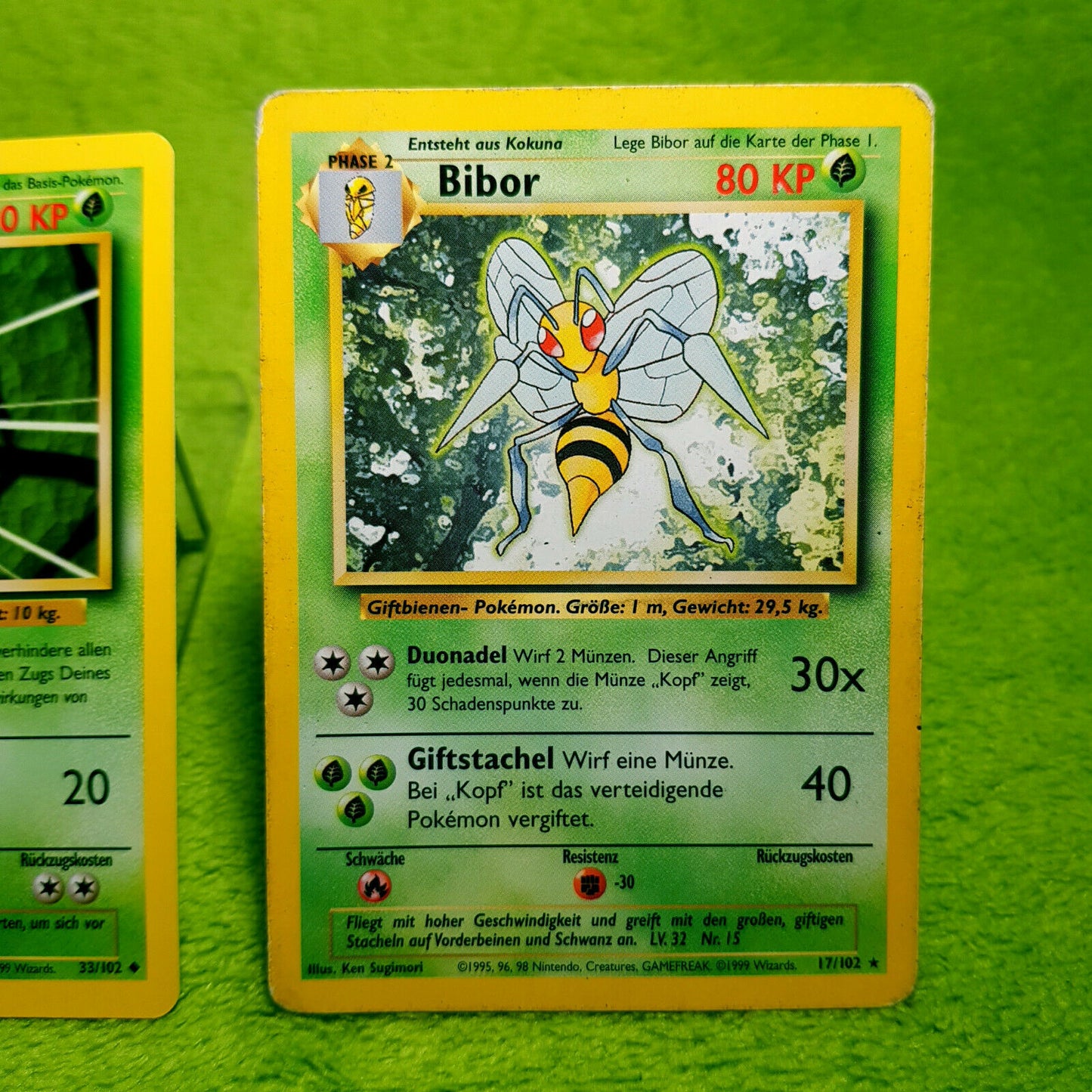Pokemon - Hornliu 69/102 Kokuna 33/102 Bibor 17/102 - Base Set (1999) - MINT