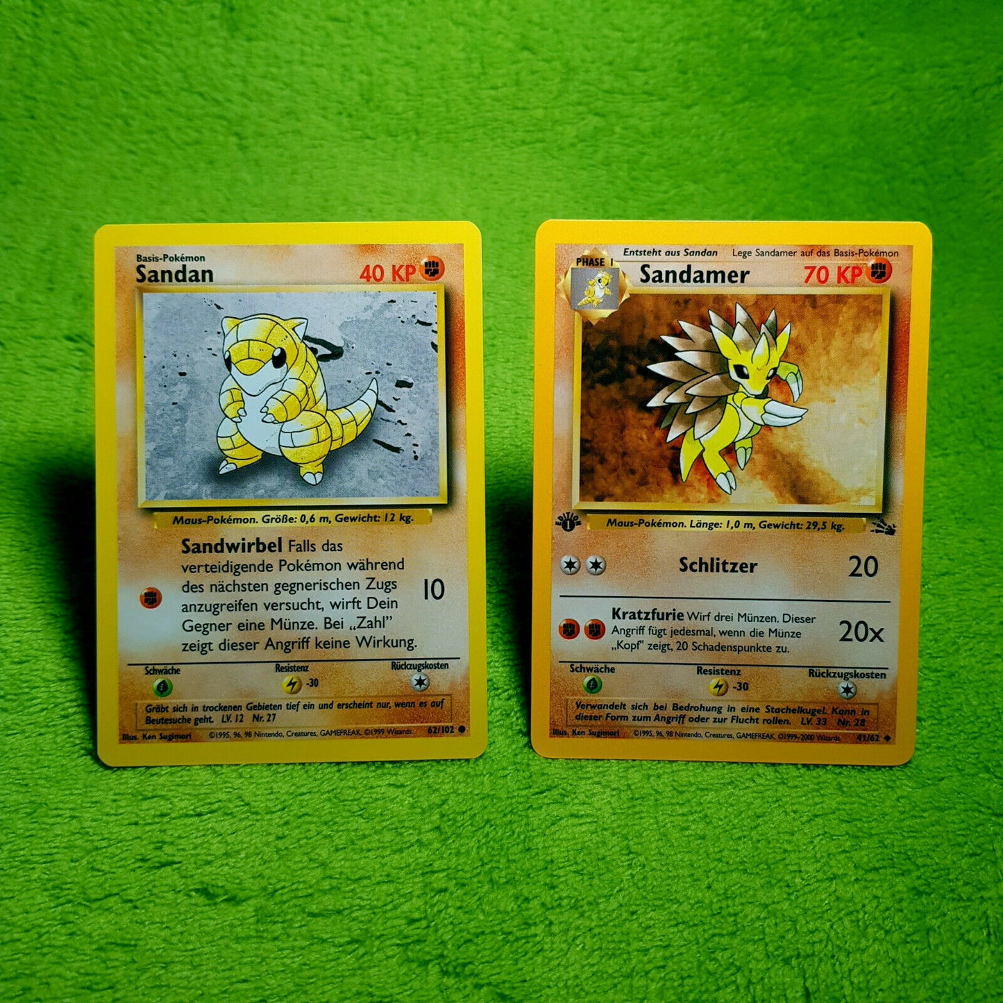 Pokemon - Sandan 62/102 & Sandamer 41/62 1. Edition - FossilSet (1999) Mint